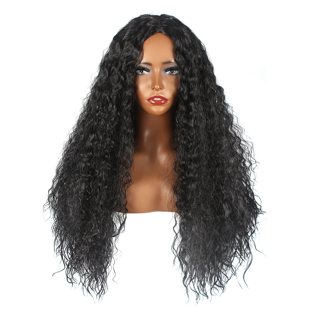 Wig fashion black small curly hair with water ripple and split bangs