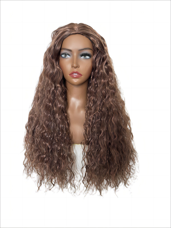 Wig fashion black small curly hair with water ripple and split bangs