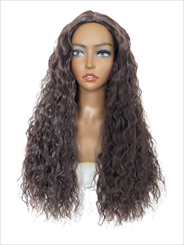 Wig fashion black small curly hair with water ripple and split bangs
