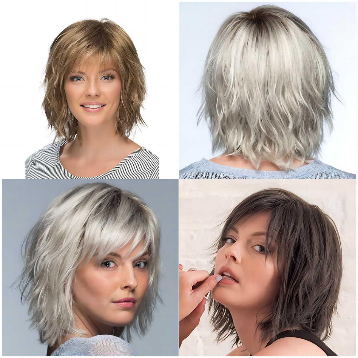 Wig gradient white gold short curly hair fashion