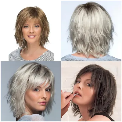 Wig gradient white gold short curly hair fashion 01