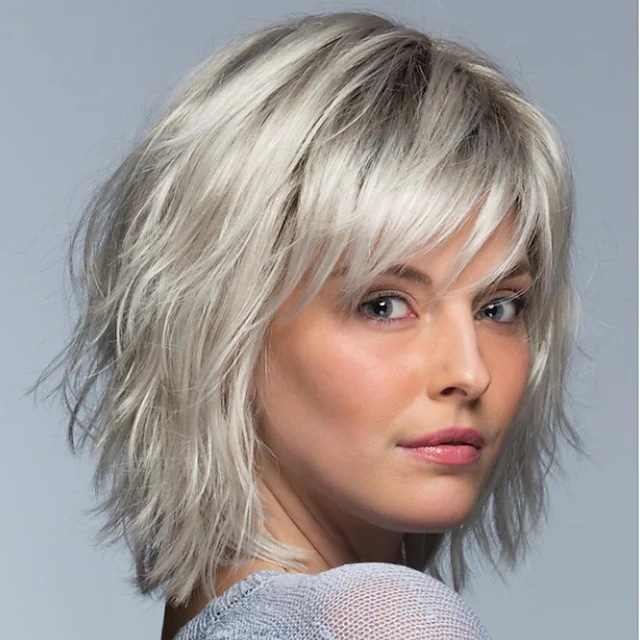 Wig gradient white gold short curly hair fashion