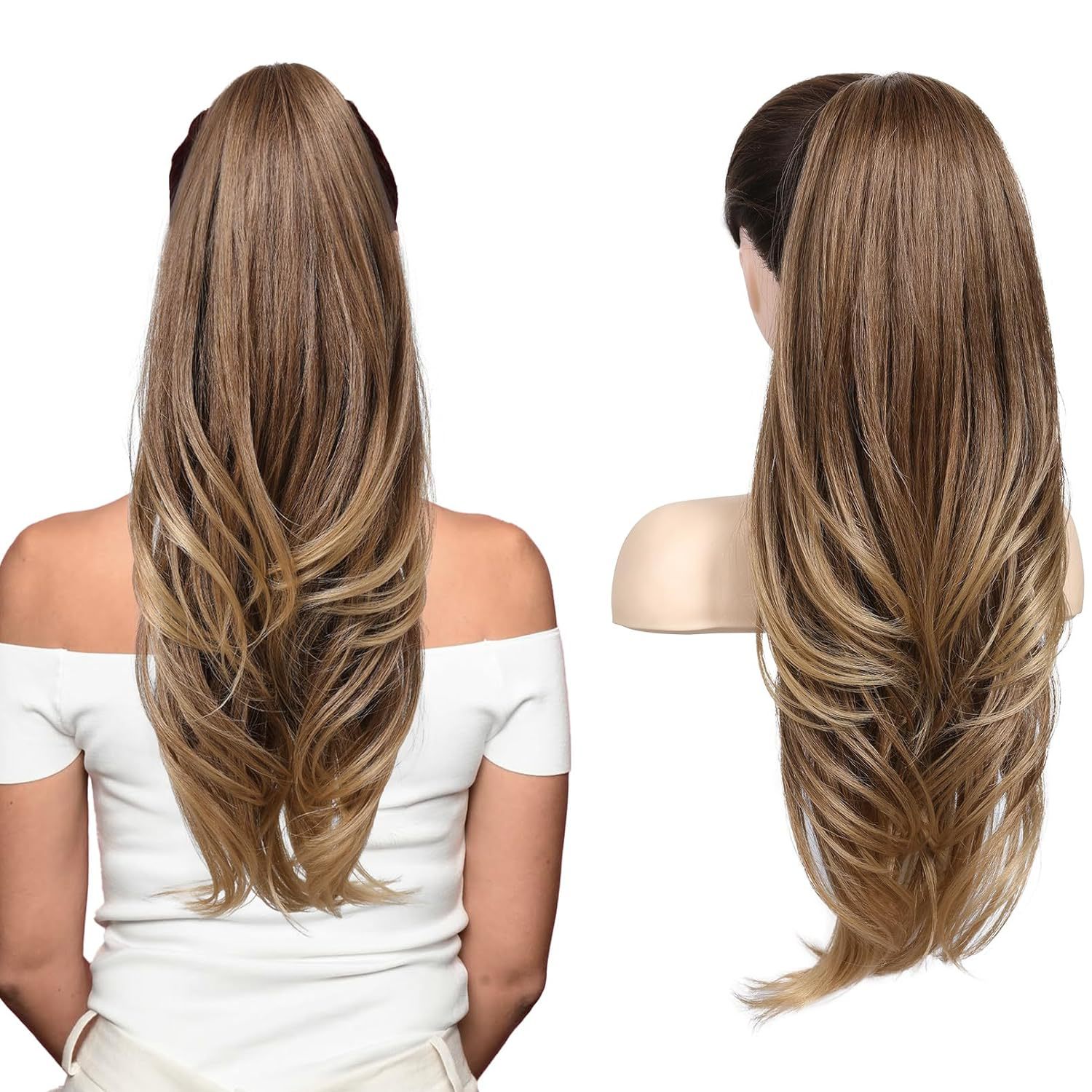 One Piece A Jaw Long Pony Tails for Women Dark Brown