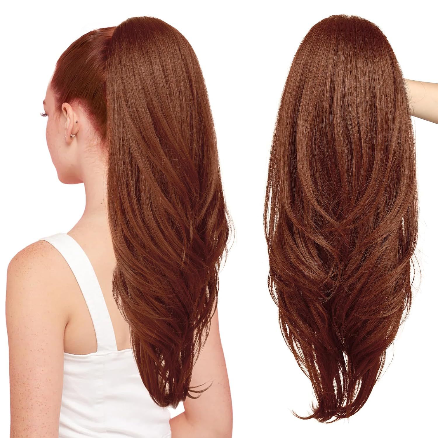 One Piece A Jaw Long Pony Tails for Women Dark Brown