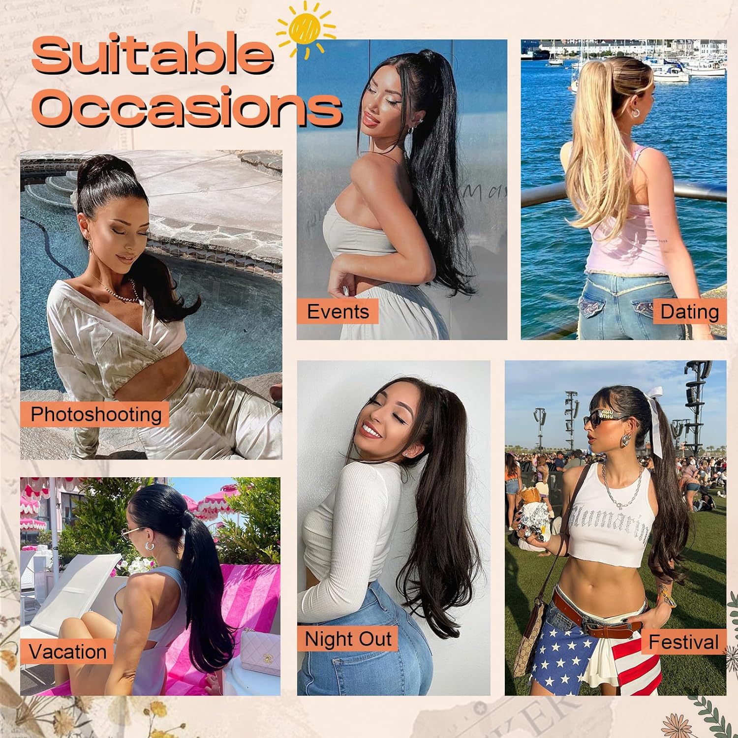 One Piece A Jaw Long Pony Tails for Women Dark Brown