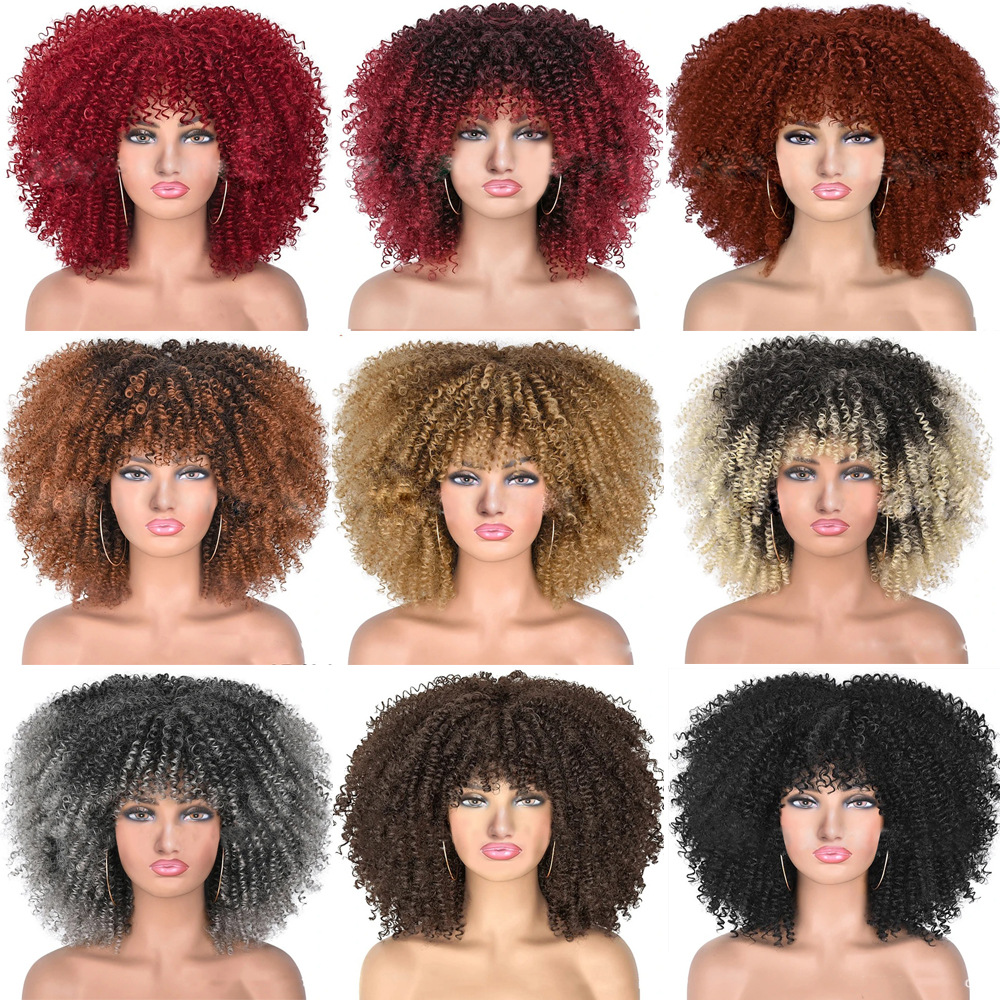 Female African small roll synthetic high-temperature silk wigs