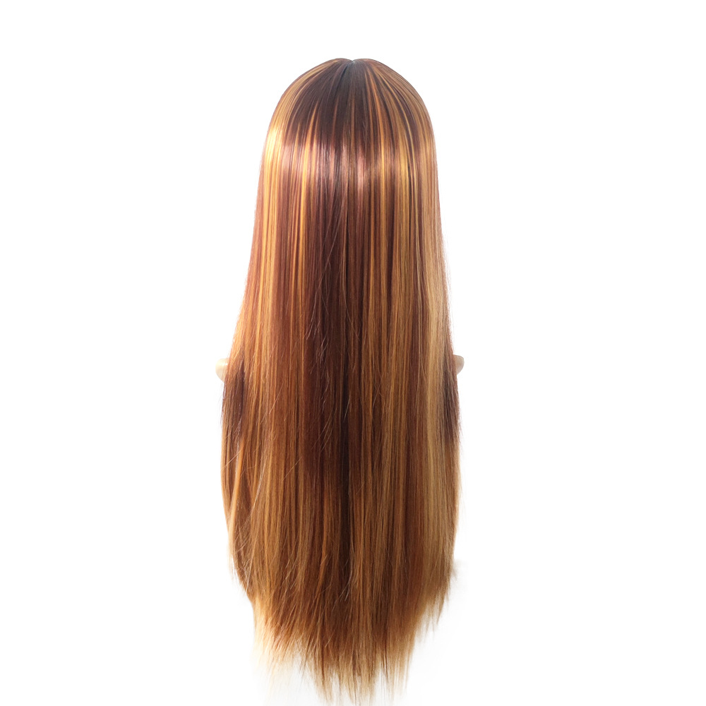 Ladies' brown gold piano color long bangs long straight hair wig