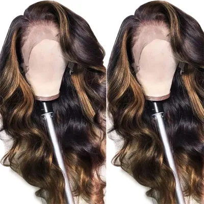 Medium dyed gradient gold long curly hair wig 01