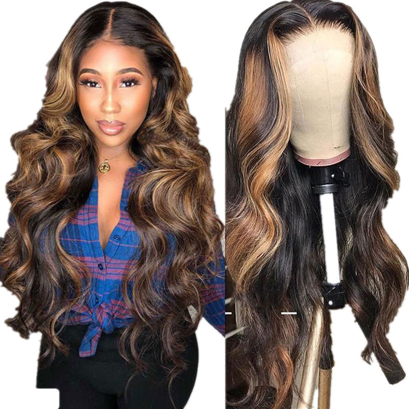 Medium dyed gradient gold long curly hair wig