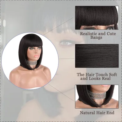 Fashionable women's short straight hair wig with bangs BOBO 02