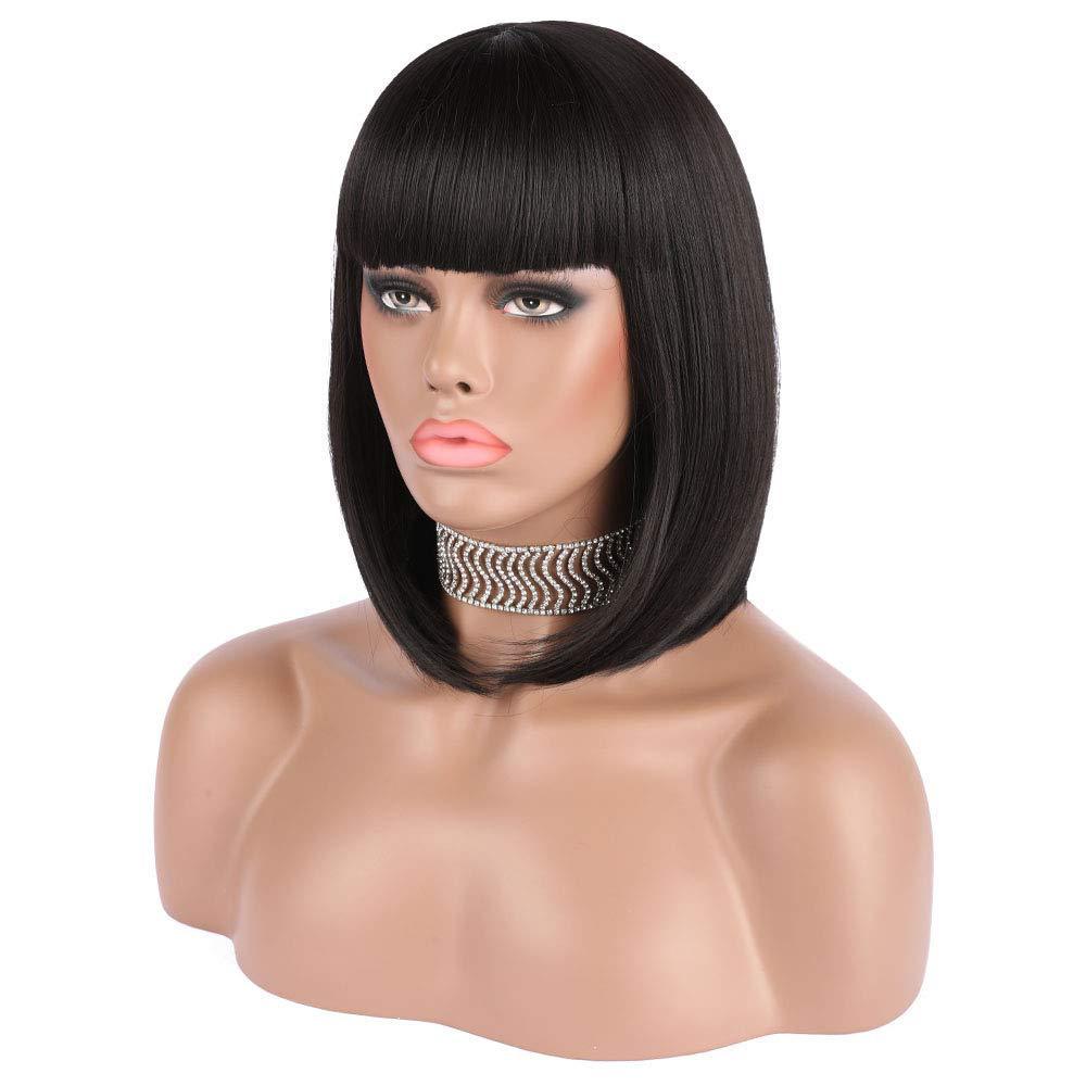 Fashionable women's short straight hair wig with bangs BOBO