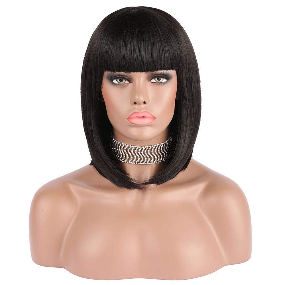 Fashionable women's short straight hair wig with bangs BOBO