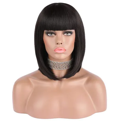 Fashionable women's short straight hair wig with bangs BOBO 01