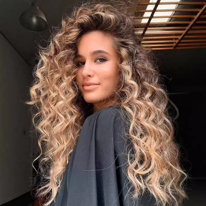 Female long curly hair with large wavy synthetic wig