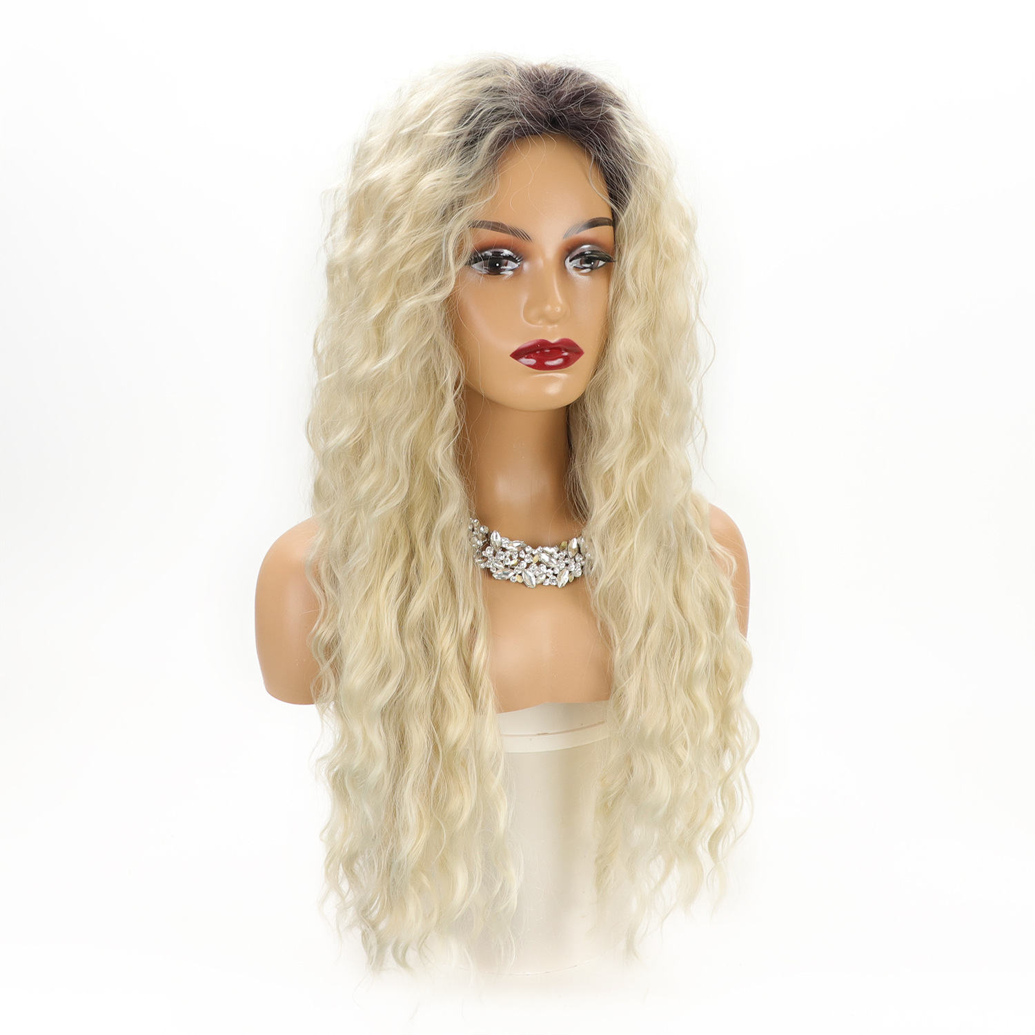 Female long curly hair with large wavy synthetic wig