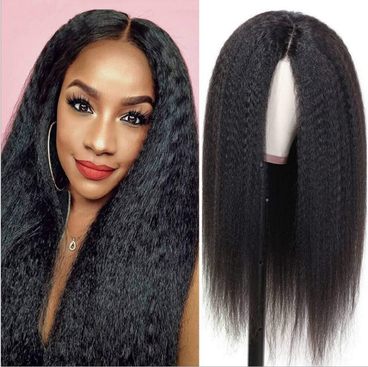 Fluffy medium length straight hair wig for women