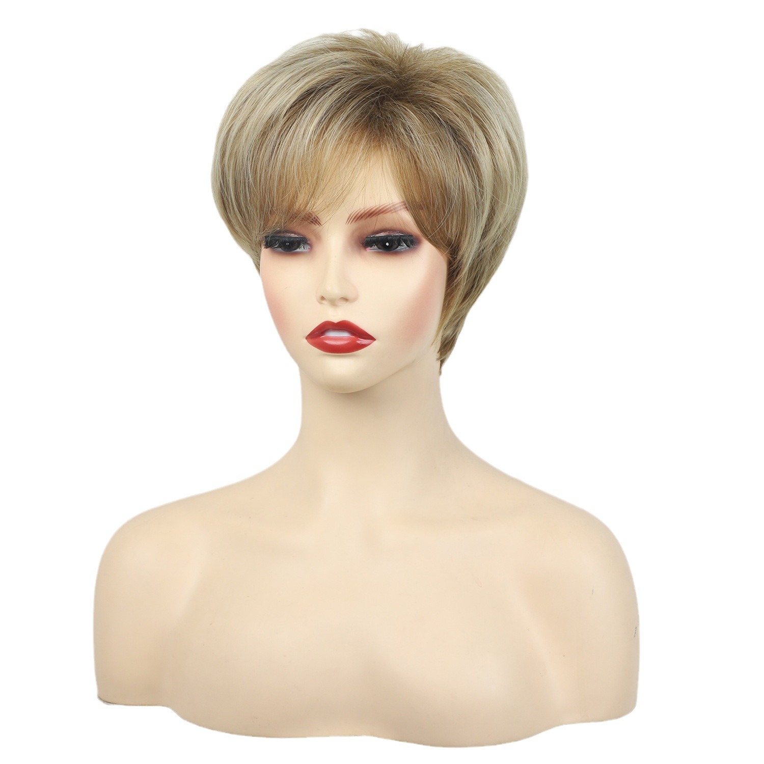 Ladies' fashionable golden slanted bangs short straight wig