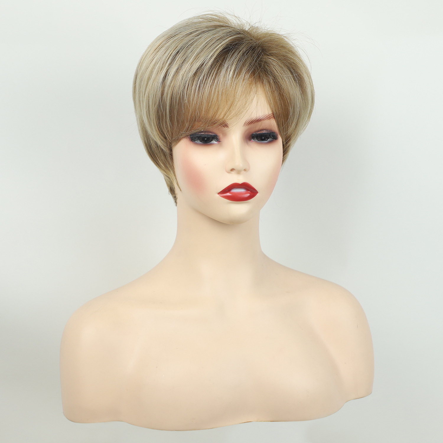 Ladies' fashionable golden slanted bangs short straight wig