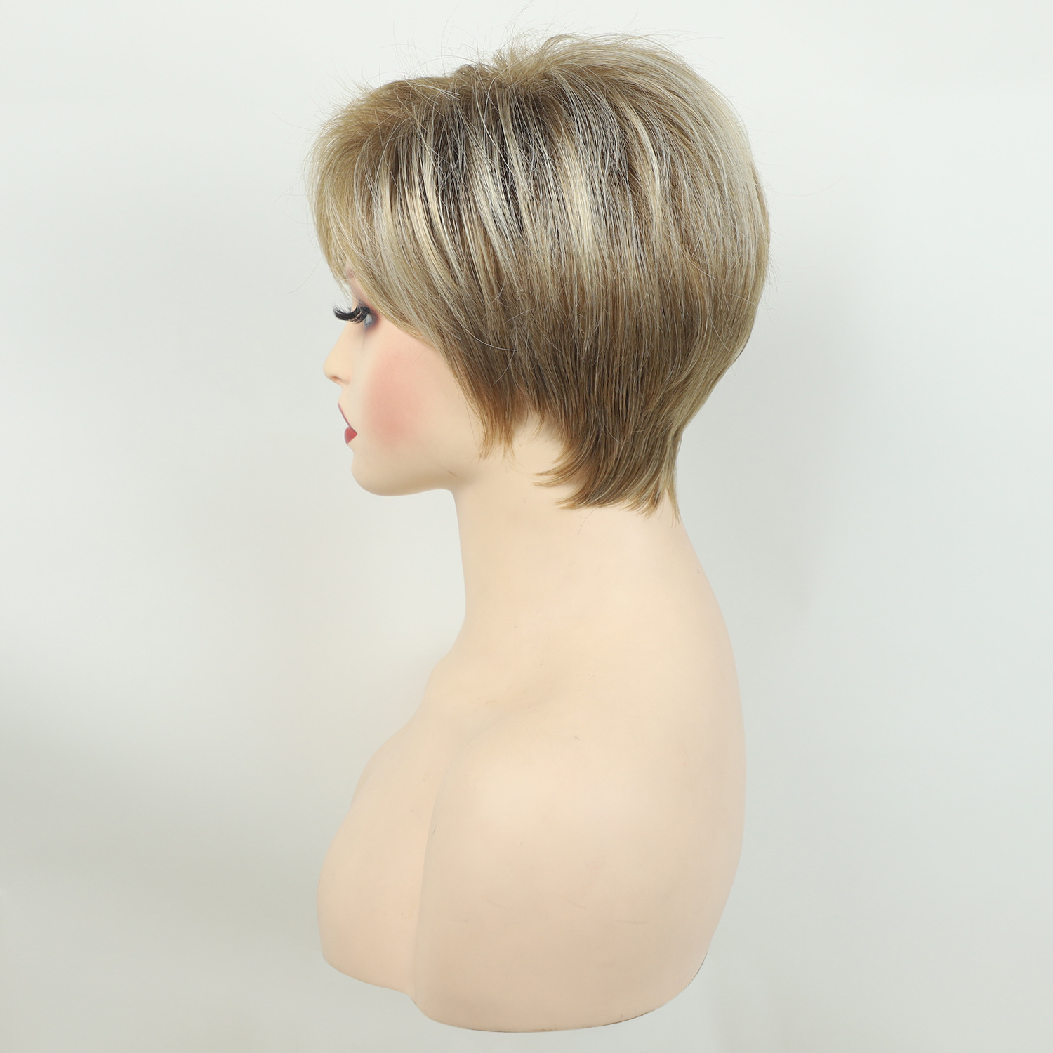 Ladies' fashionable golden slanted bangs short straight wig