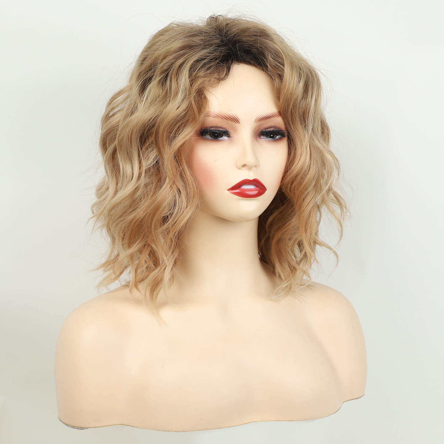 Ladies' short curly hair fashionable top dyed gradient wig