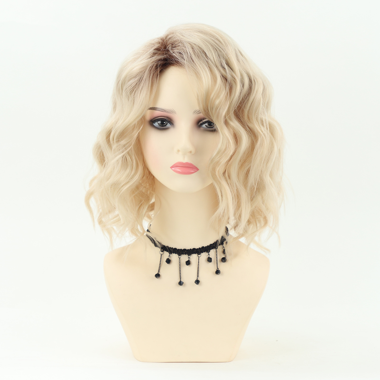 Ladies' short curly hair fashionable top dyed gradient wig
