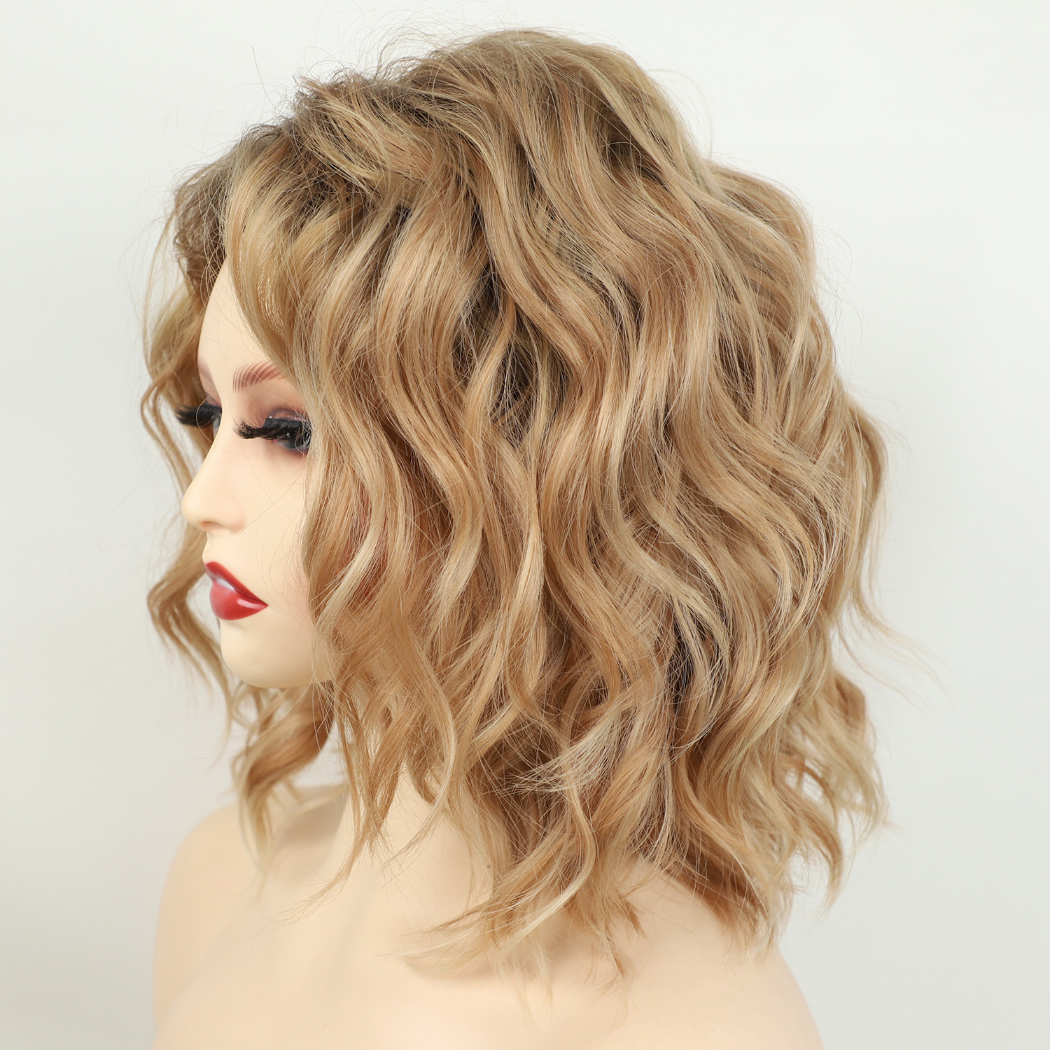 Ladies' short curly hair fashionable top dyed gradient wig