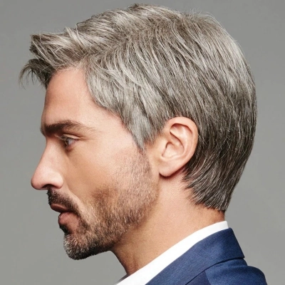 Men's wig brown gray diagonal split 02