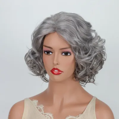 Wig, female, full head, short curly hair, gray 02
