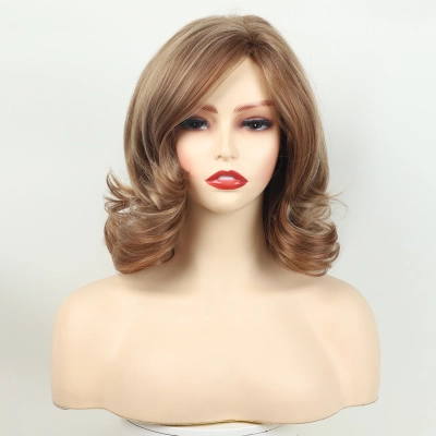 Wig, female, full head, short curly hair, slightly brown in color 02