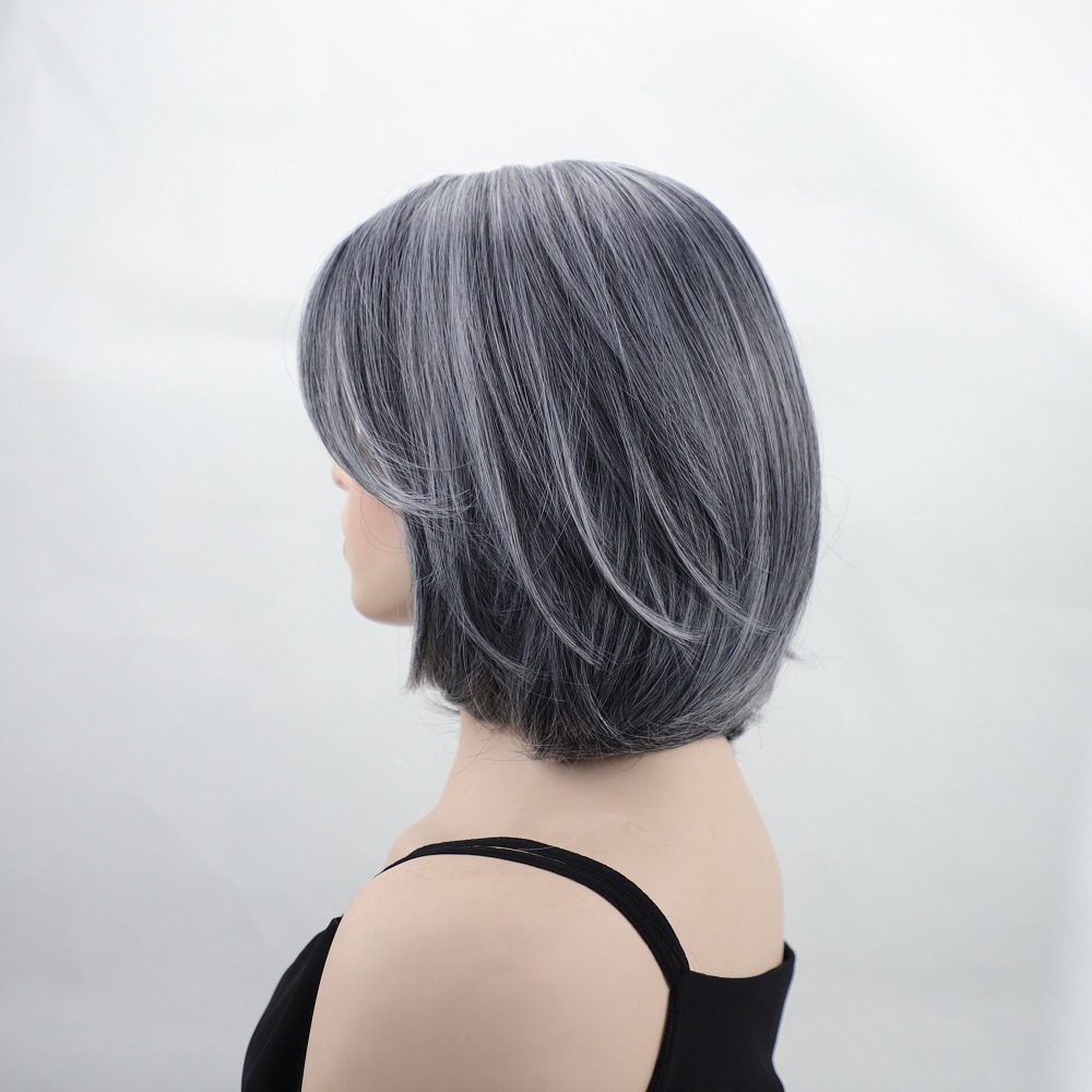 Wig, women's figure eight bangs, short straight hair, wavy hair