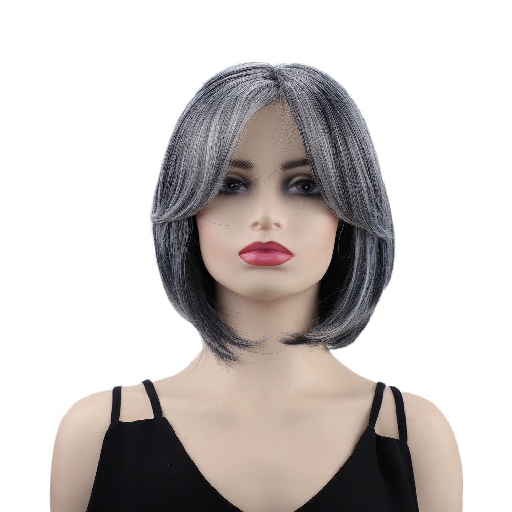 Wig, women's figure eight bangs, short straight hair, wavy hair