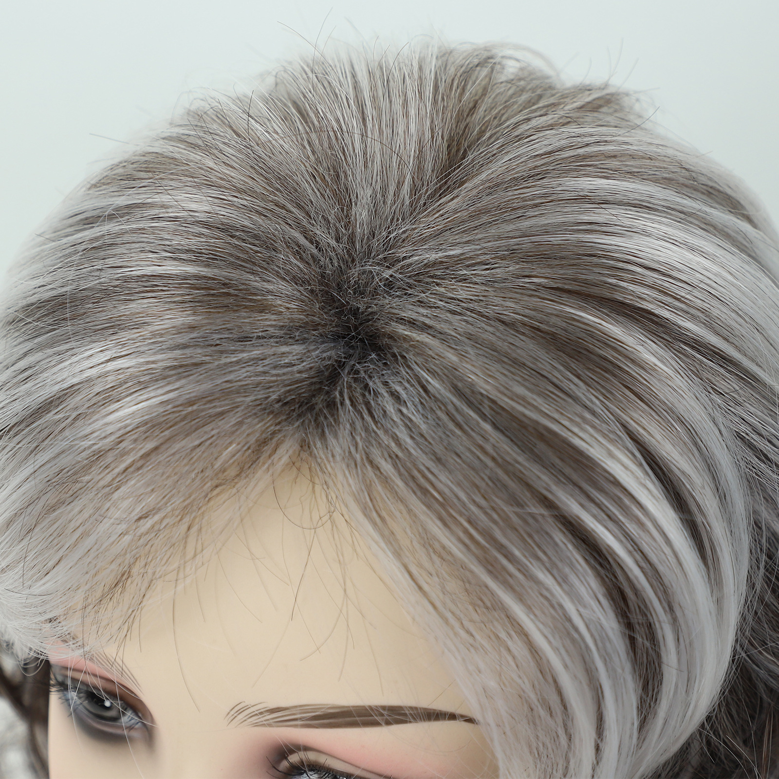 Wig, women's short curly hair, gray gradient