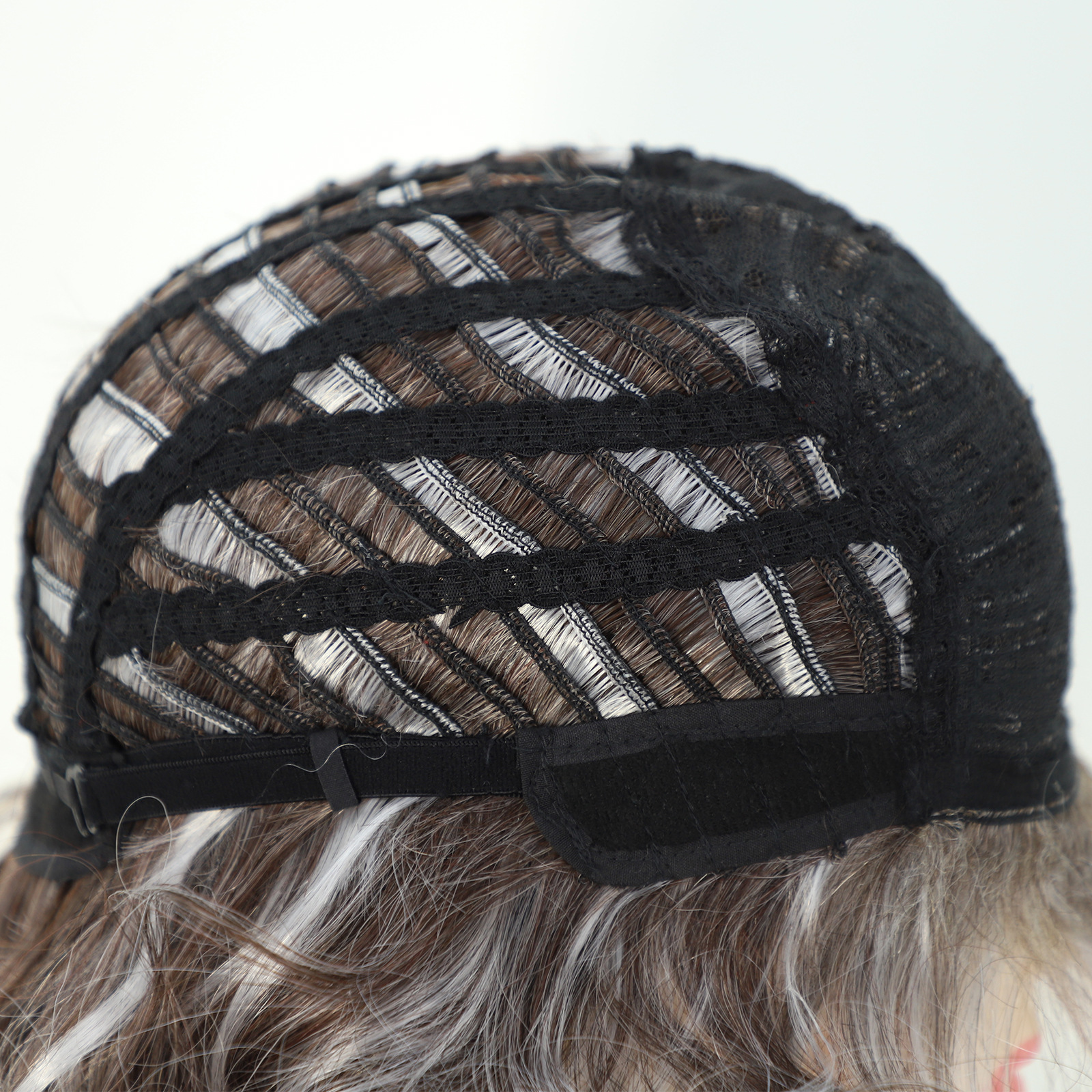 Wig, women's short curly hair, gray gradient