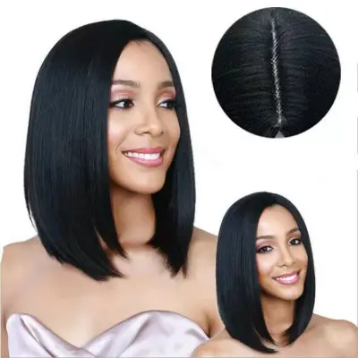 Wig for ladies, mid length, BoBo hair, black, short, straight hair 01