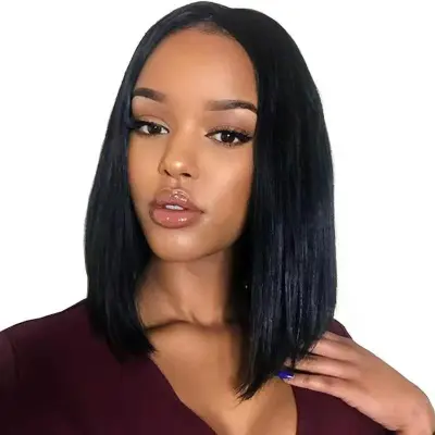 Wig for ladies, mid length, BoBo hair, black, short, straight hair 02