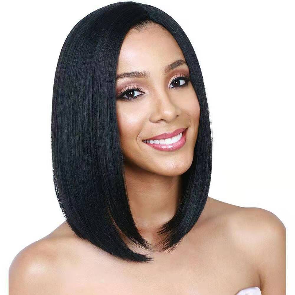 Wig for ladies, mid length, BoBo hair, black, short, straight hair