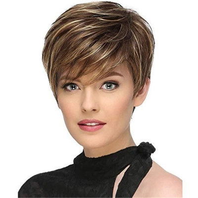 Wig for women, short straight hair, color selection, brown gold  02