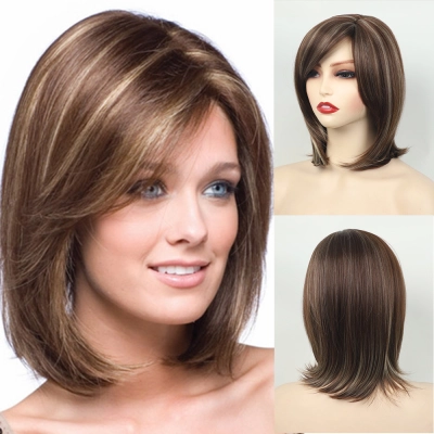 Wig lady Bobo with slanted head, short bangs, straight hair 01