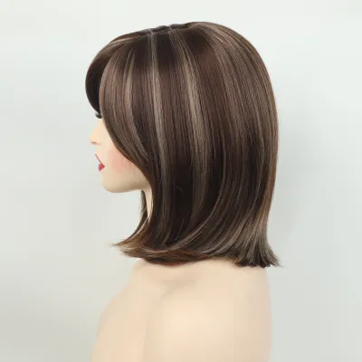 Wig lady Bobo with slanted head, short bangs, straight hair 02