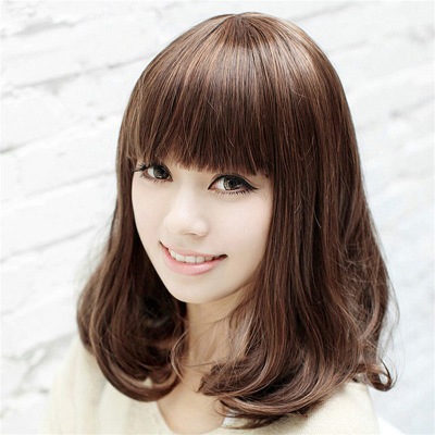 Wig matte high temperature silk with bangs 02