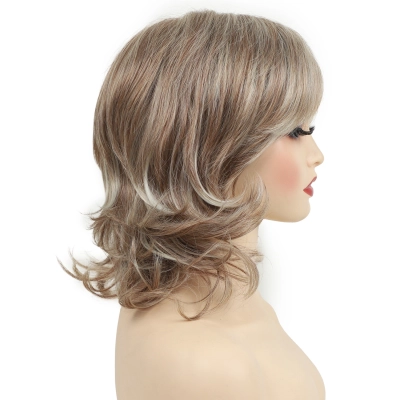 Wig women fashionable fluffy brown 02