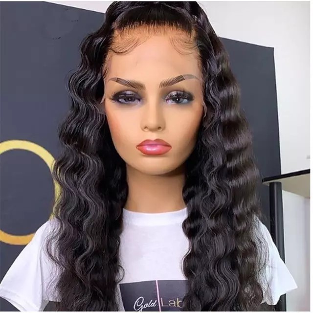 Women's High School Long Curled Hair Hand Woven Front Lace Wig