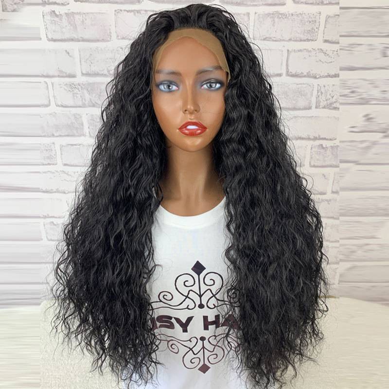 Women's High School Long Curled Hair Hand Woven Front Lace Wig