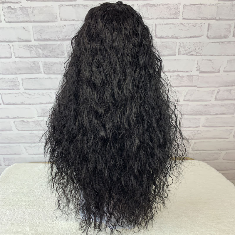 Women's High School Long Curled Hair Hand Woven Front Lace Wig