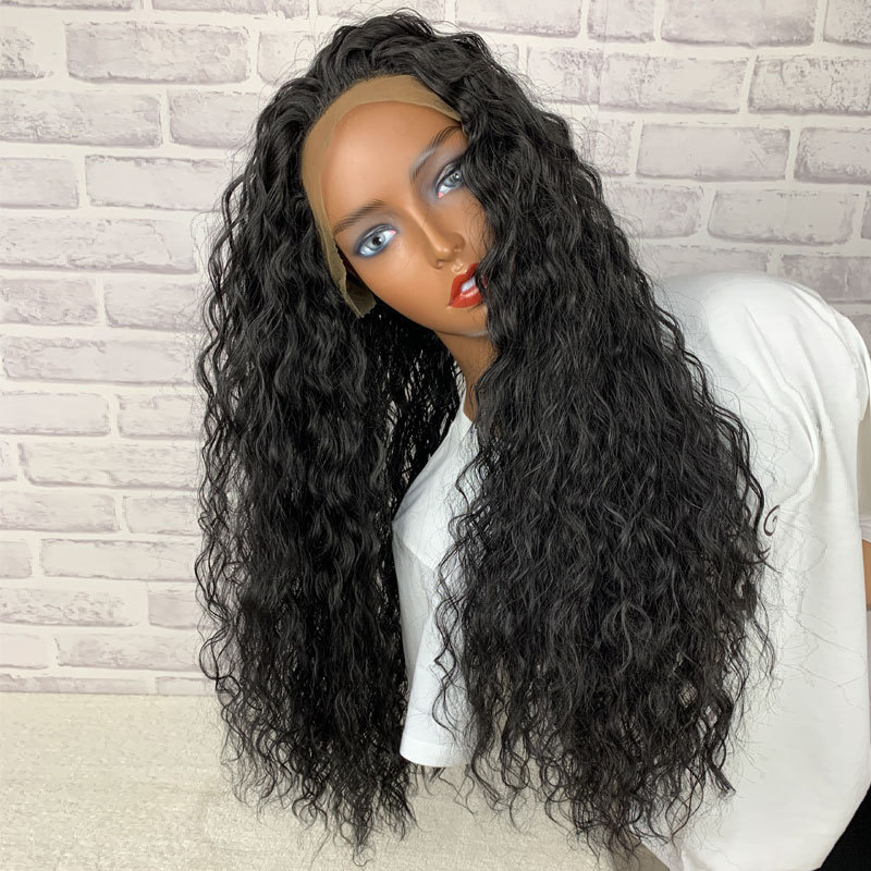 Women's High School Long Curled Hair Hand Woven Front Lace Wig