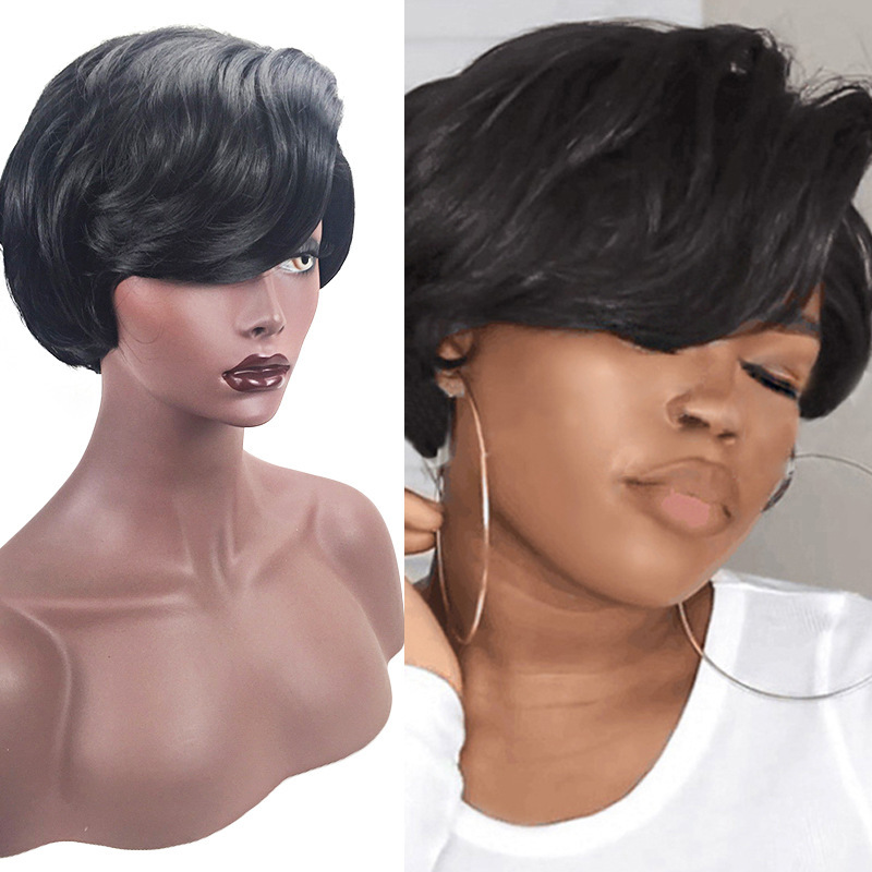 Women's wig short hair black short curly hair