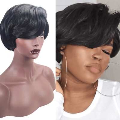 Women's wig short hair black short curly hair 01