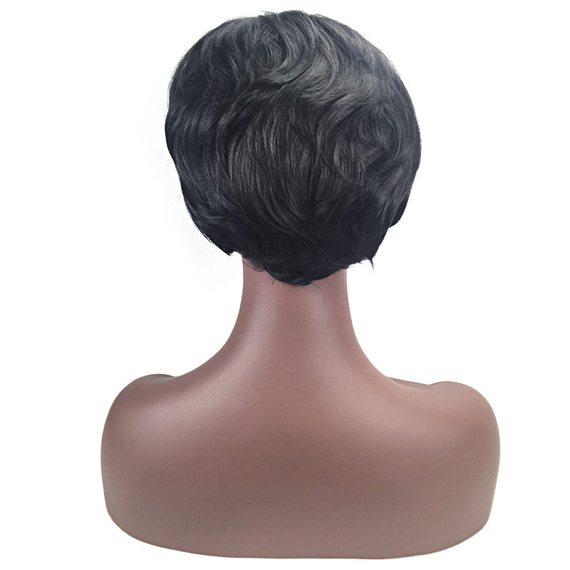Women's wig short hair black short curly hair