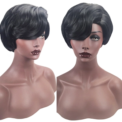 Women's wig short hair black short curly hair 02