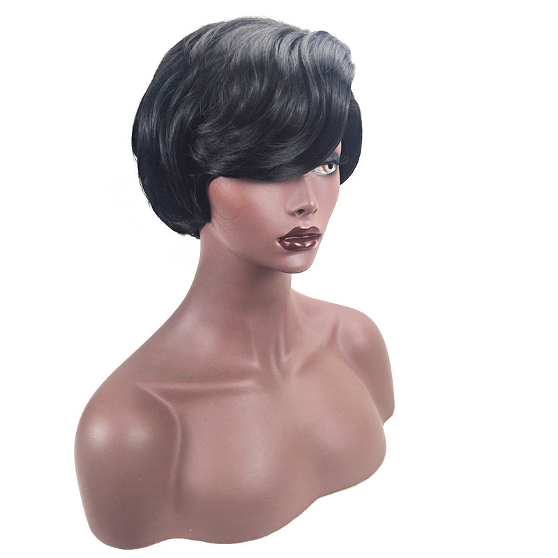 Women's wig short hair black short curly hair